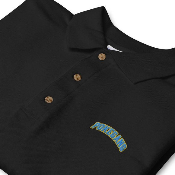 PokeGang Men's Black Short Sleeve Button Up Embroidery Polo Golf Shirt Size S - Picture 2 of 2